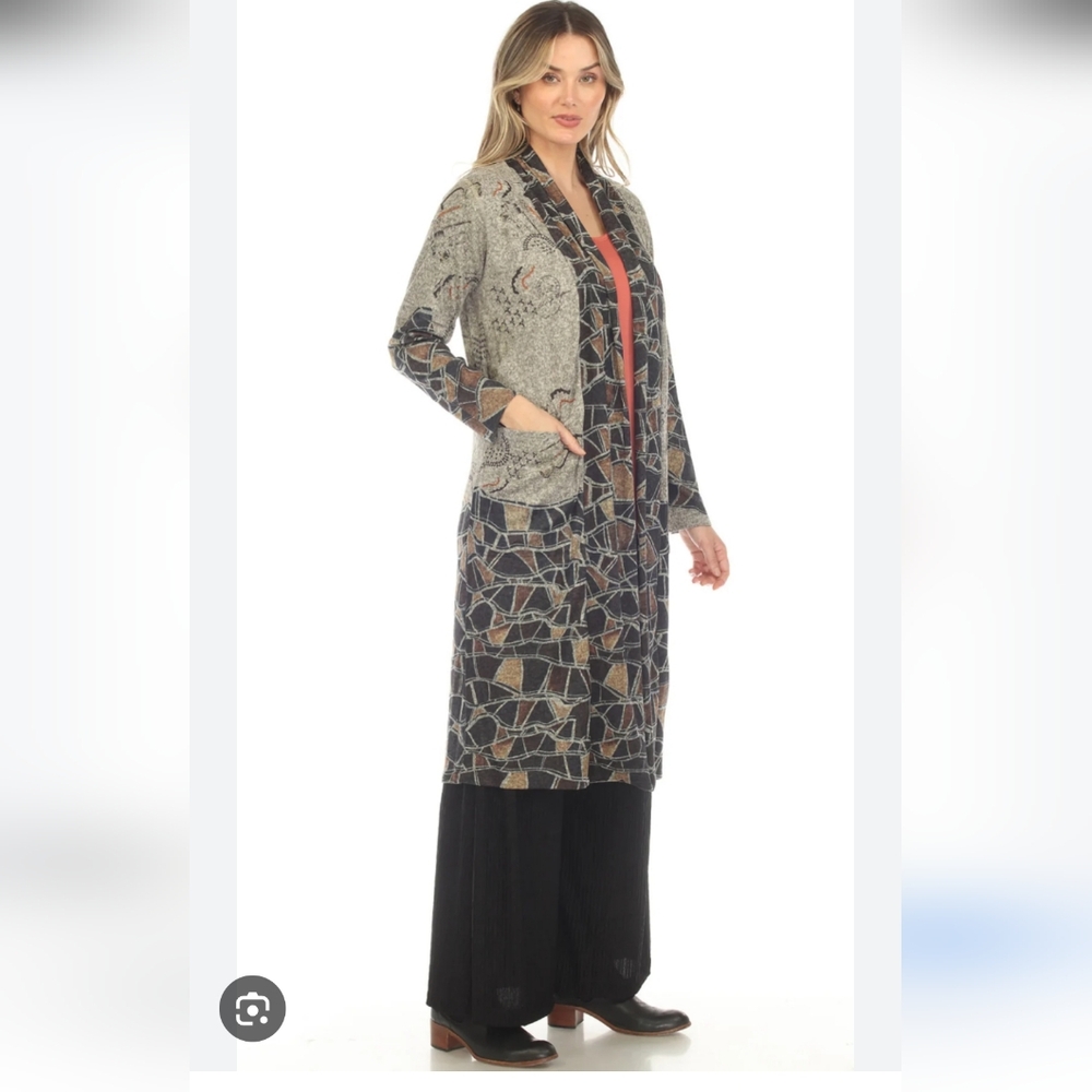 Inoah Super Soft Stylish Gray Graphic Print Duster Long Line Cardigan XL (BX22)